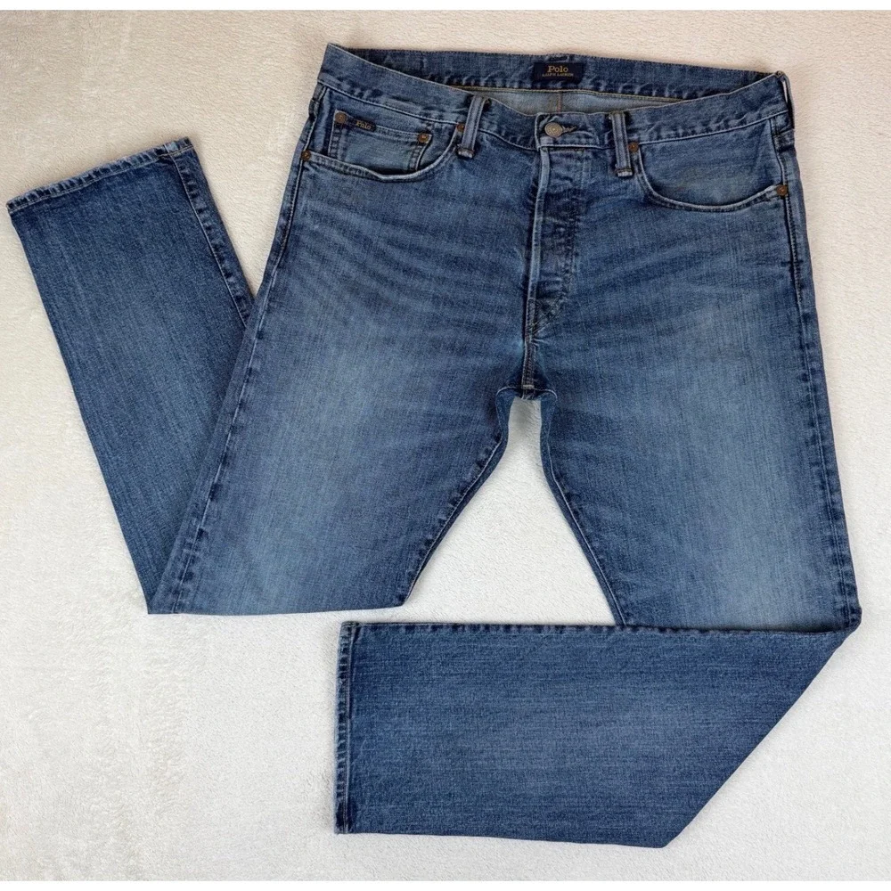 Polo‎ Ralph Lauren Mens Varick Straight Leg Button Fly Blue Jeans 34x30 Denim